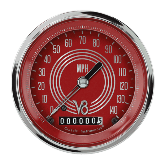 V8 Red Steelie 3 3/8" Speedometer V8RS55SHC
