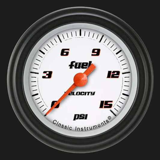 Velocity White 2 1/8" Fuel Pressure Gauge, 15 psi VS145WBLF
