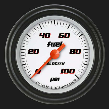 Velocity White 2 1/8" Fuel Pressure Gauge, 100 psi VS146WBLF
