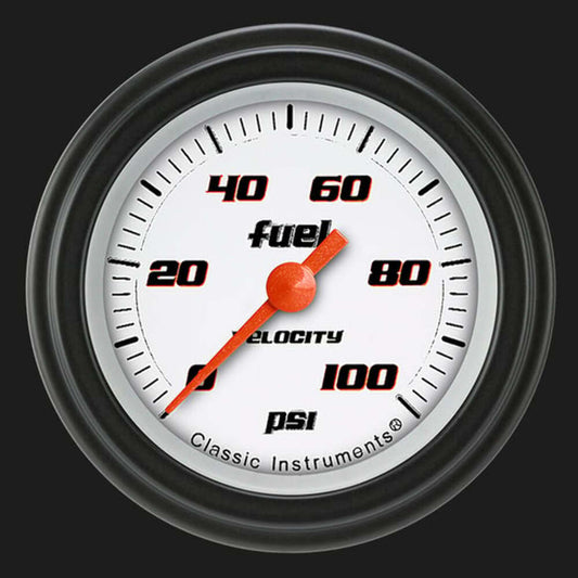 Velocity White 2 1/8" Fuel Pressure Gauge, 100 psi VS146WBLF