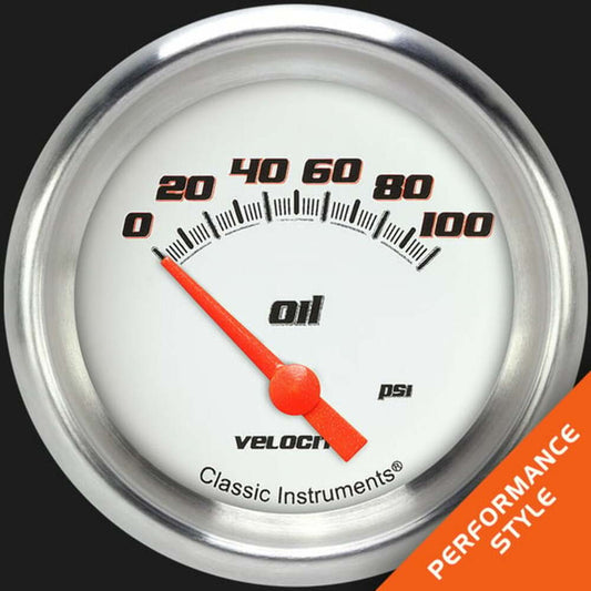 Velocity White 2 5/8" Oil Pressure Gauge VS281WAPF
