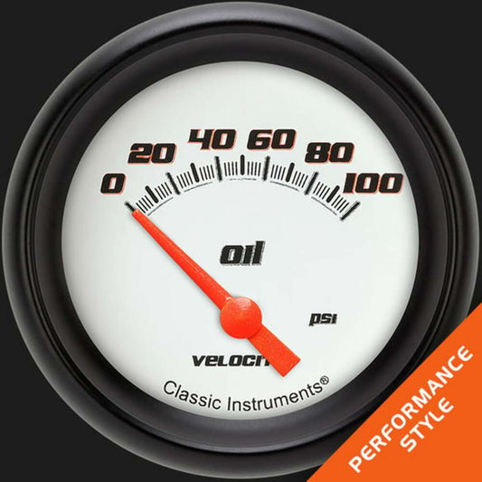 Velocity White 2 5/8" Oil Pressure Gauge VS281WBPF