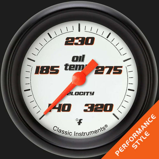 Velocity White 2 5/8" Oil Temperature Gauge VS328WBPF