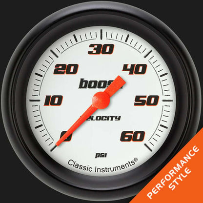 Velocity White 2 5/8" Boost Gauge, 60 psi VS343WBPF