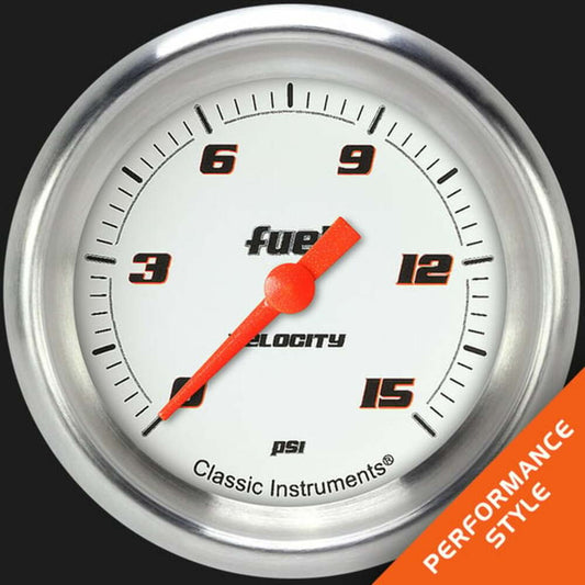 Velocity White 2 5/8" Fuel Pressure Gauge, 15 psi VS345WAPF