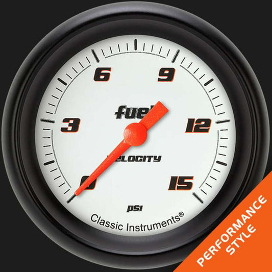 Velocity White 2 5/8" Fuel Pressure Gauge, 15 psi VS345WBPF