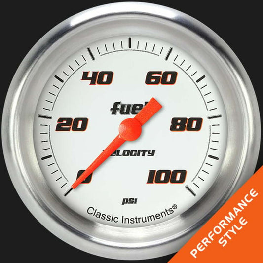Velocity White 2 5/8" Fuel Pressure Gauge, 100 psi VS346WAPF