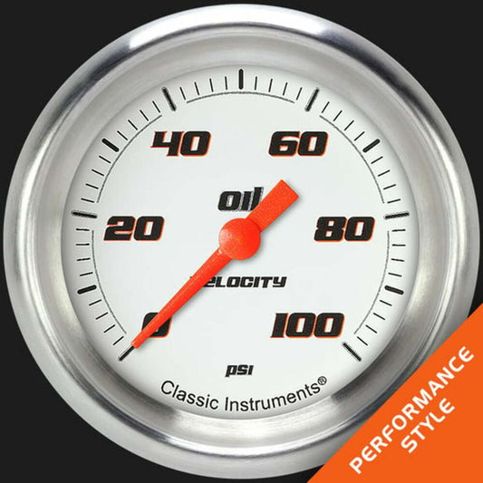 Velocity White 2 5/8" Oil Pressure Gauge VS381WAPF