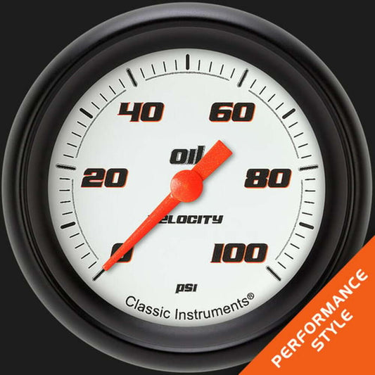 Velocity White 2 5/8" Oil Pressure Gauge VS381WBPF