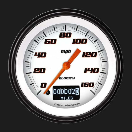 Velocity White 3 3/8" Speedometer with Information Screen VS55DWBLF