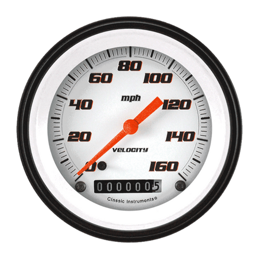 Velocity White 3 3/8" Speedometer VS55WBLF