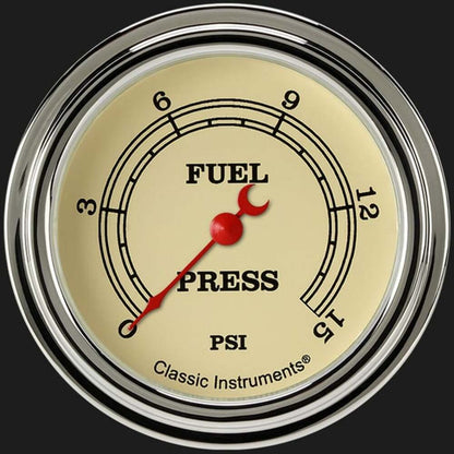 Vintage 2 5/8" Fuel Pressure Gauge, 15 psi VT345SLF