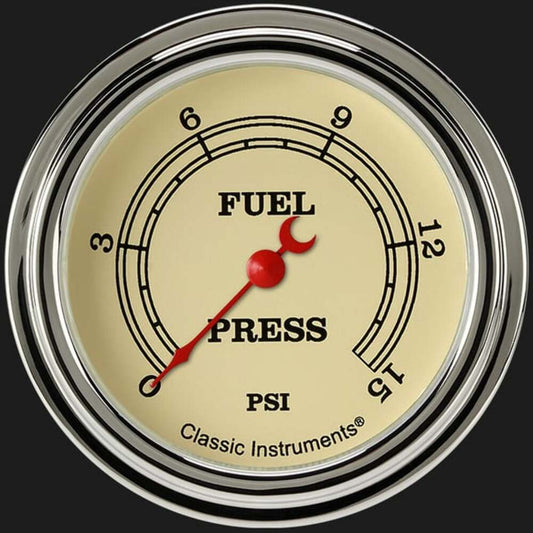 Vintage 2 5/8" Fuel Pressure Gauge, 15 psi VT345SLF