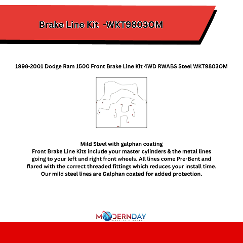 1998-2001 Dodge Ram 1500 Front Brake Line Kit 4WD RWABS Steel WKT9803OM