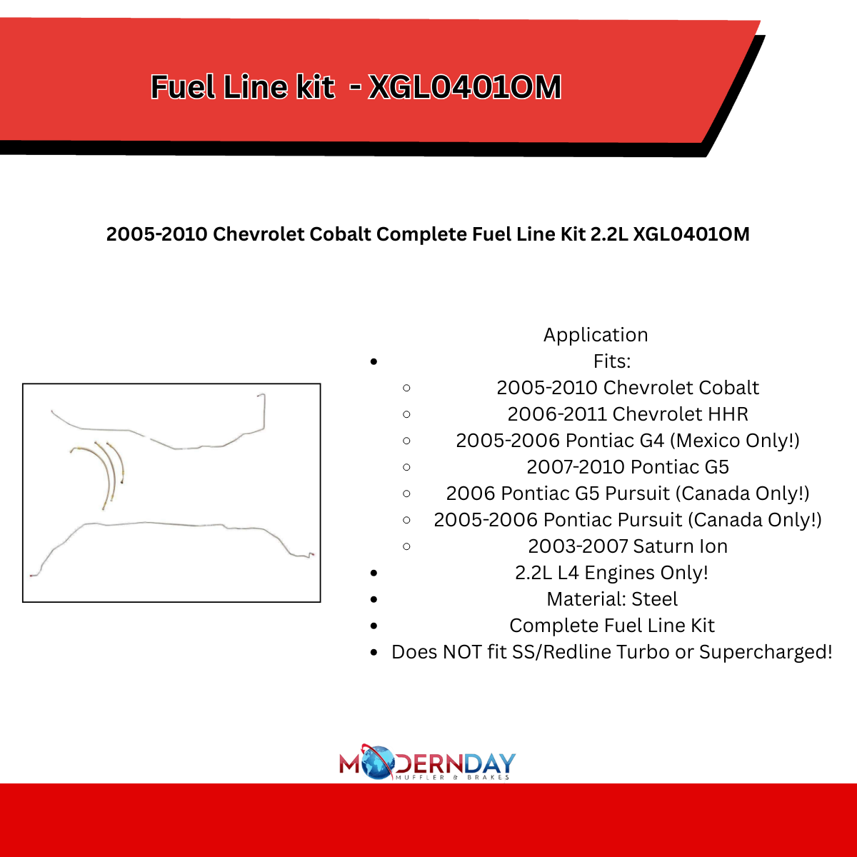2005-2010 Chevrolet Cobalt Complete Fuel Line Kit 2.2L XGL0401OM
